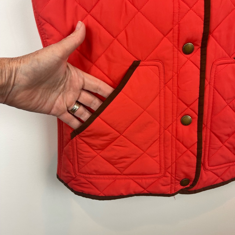 Lauren Ralph Lauren Quilted  Vibrant Orange Jacket with Brown Corduroy Accents - Picture 3 of 7